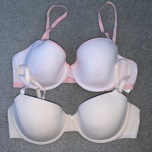 Two Pack H&M Lightly Padded Wire Bras in Nude and a Light Pink Pattern, Size 36C